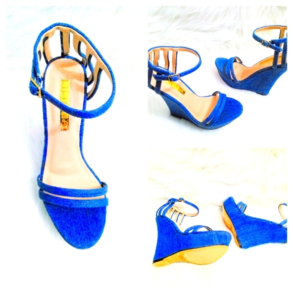 (NEW)! Cute! Blue Denim Wedge Heel! :-) - Picture 3 of 12